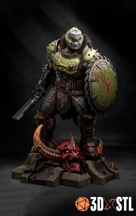 Doomguy and Shield STL Epic 3D Model