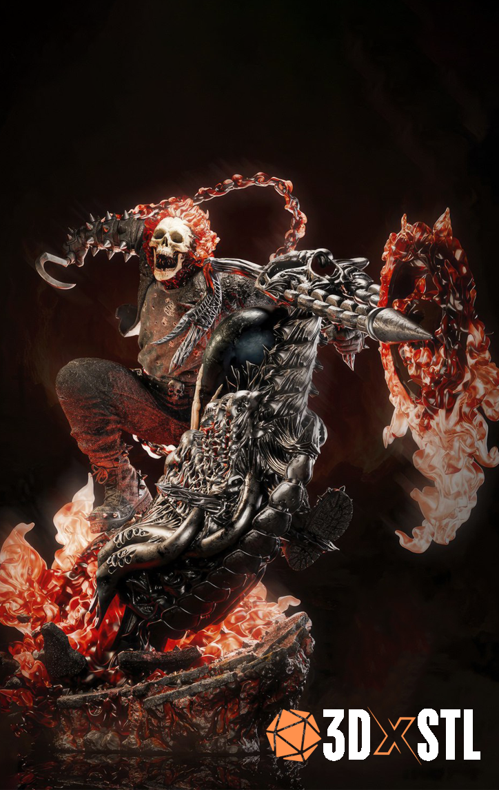 Ghost Rider STL Epic 3D Model Flaming Skull Superhero